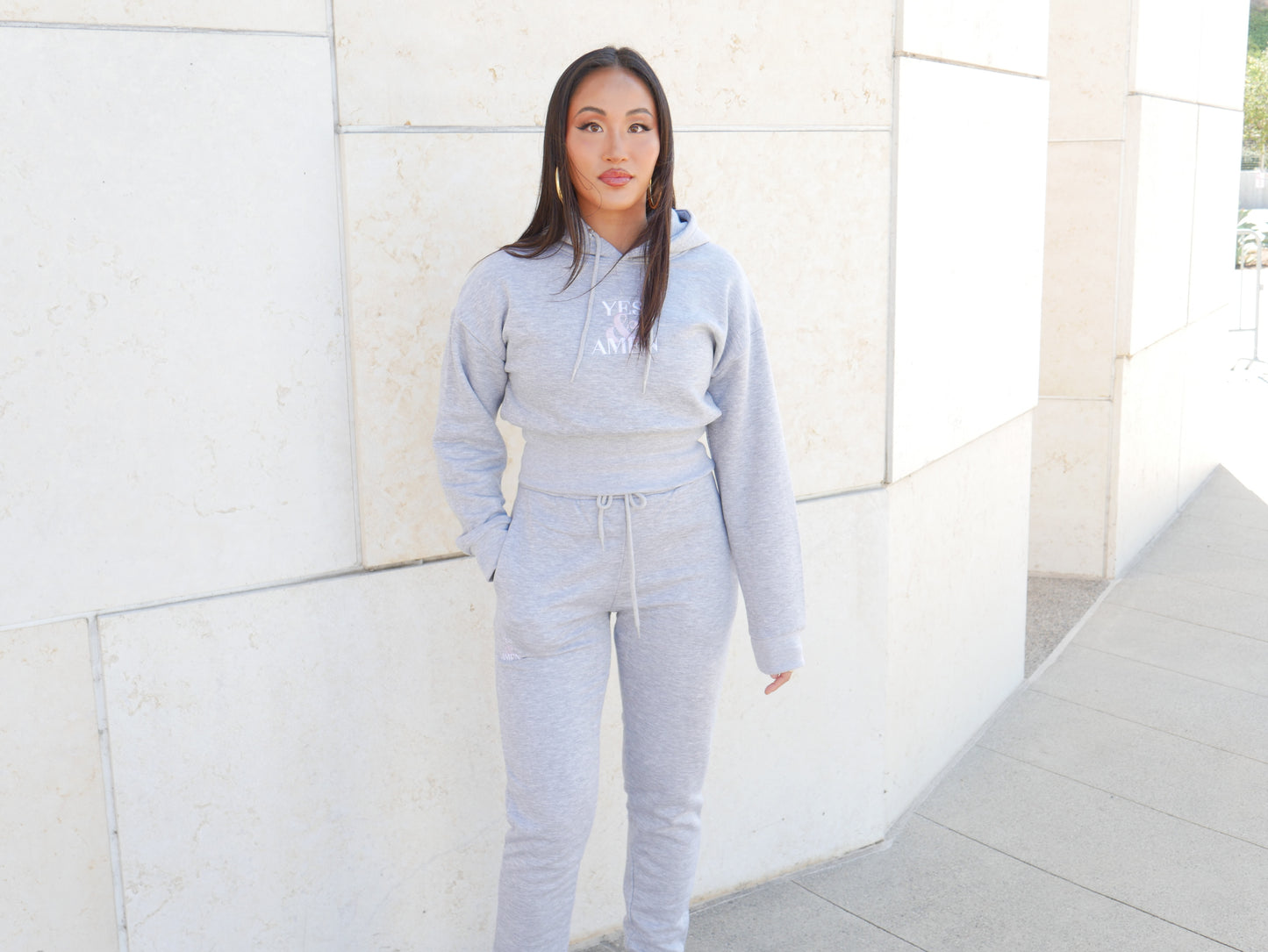 Yes & Amen- Hoodie & Jogger Set - Marl Grey