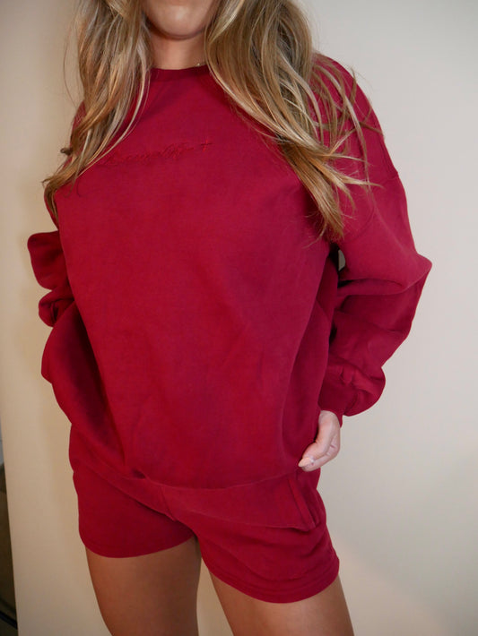 Let Us Adore Him - Crewneck & Shorts Set - Burgundy