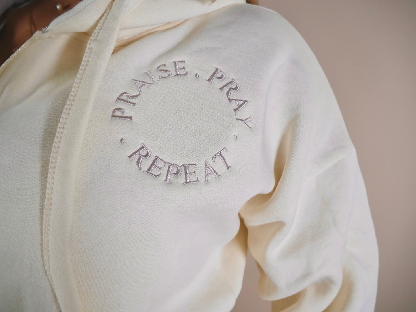 Praise Pray Repeat - Hoodie & Joggers Set - Beige